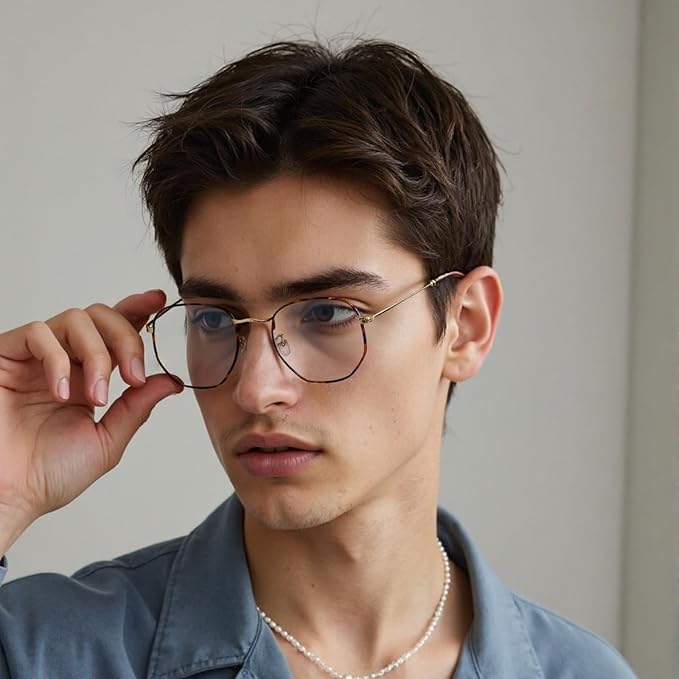 Hexagonal Metal Blue Light Blocking Glasses Anti Eye Strain for Digital Screens Lightweight Frame for Men Women