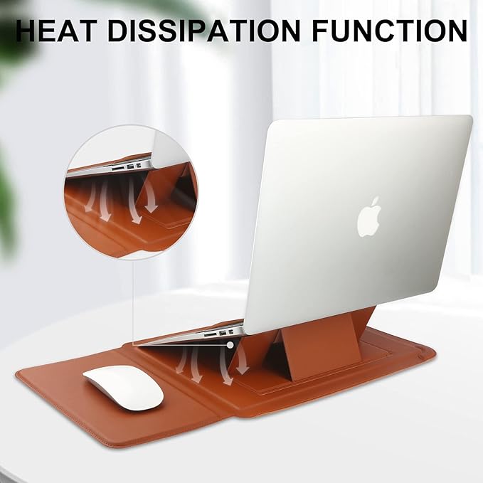 HoYiXi 14 Inch Laptop Sleeve Case Leather Bag with Stand Compatible with Mac Book Pro 14 2021/ASUS Vivobook 14/HP Pavilion X360/IdeaPad 14/Dell HP ASUS Acer Huawei Matebook 14'' PC, Brown