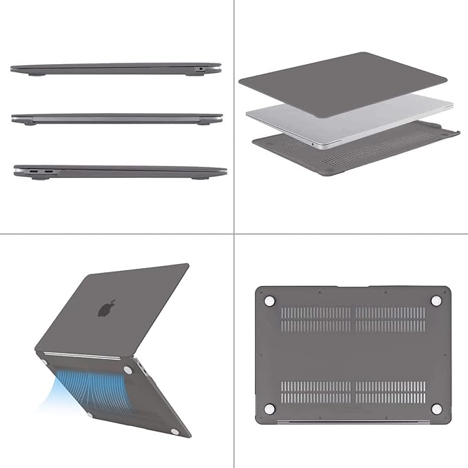 MOSISO Compatible with MacBook Air 13 inch Case M1 Chip 2021-2018 Release A2337 A2179 A1932, Plastic Hard Shell&Keyboard Cover&Screen Film&Storage Bag for MacBook Air 13.3 inch Case, Gray