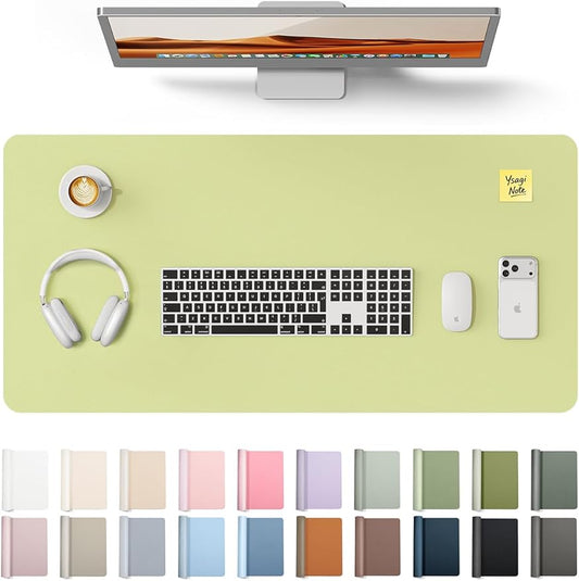 YSAGi Leather Desk Protector, Office Mat, Large Mouse Mat, Non-Slip PU Leather Blotter, Laptop Desk, Waterproof Writing Pad for Office and Home (Peak Green, 35.4" x 17")