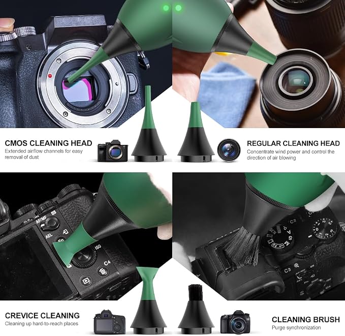 LENSGO Electric Air Blow,Camera Cleaning Kits with 4 Cleaning Heads for CMOS/Regular/Crevice Clean and Brush, 4.0kPa Dust Removal Type C Charge (Green) - Image 2