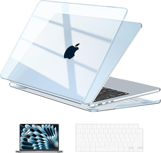 EooCoo Case Compatible with MacBook Air 13 inch M5 2026-2022 Release M4 M3 M2 A3449 A3240 A3113 A2681, Hard Shell&Keyboard Skin Cover&Screen Protector for Mac Air 13.6 inch, Gloss SkyBlue