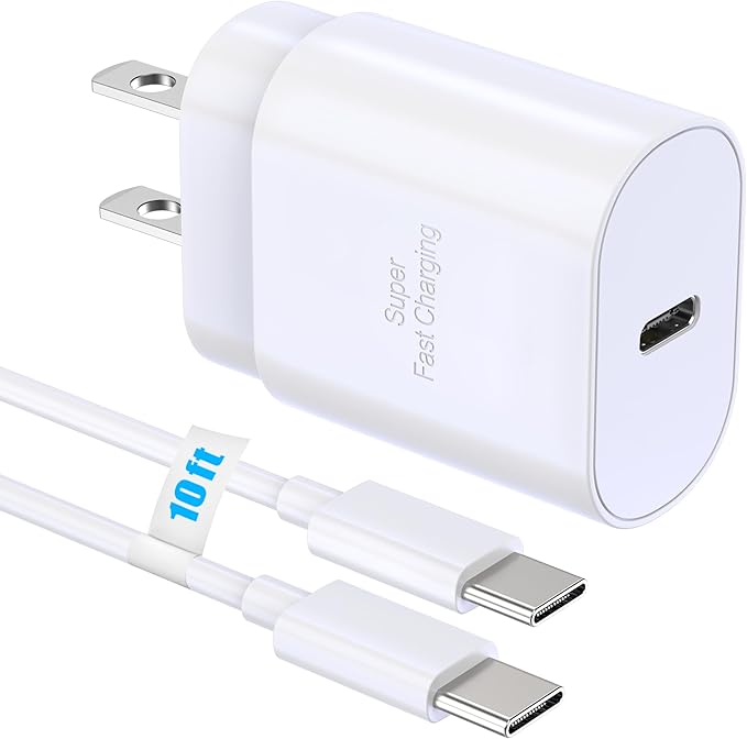 TT&C 30W USB-C Super Fast Charger with 10ft Type C Cable, PD Wall Block Compatible with iPhone 17/16/15 Pro Max/Air, iPad Pro, and Galaxy S25/S24-1 Pack