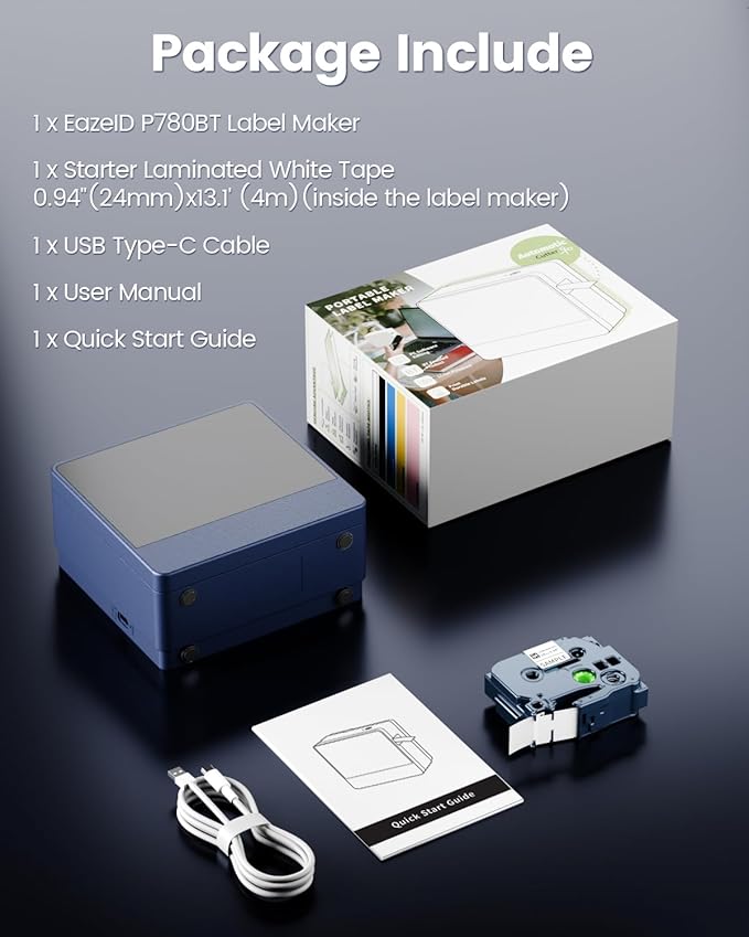Large Print Label Maker Machine with-Tape 1 Inch, Rechargeable Bluetooth Label Maker Waterproof-Labels, Wireless Labeler Print Wide Tape~9mm 12mm 18mm 24mm, P780BT for Business Warehouse Industrial