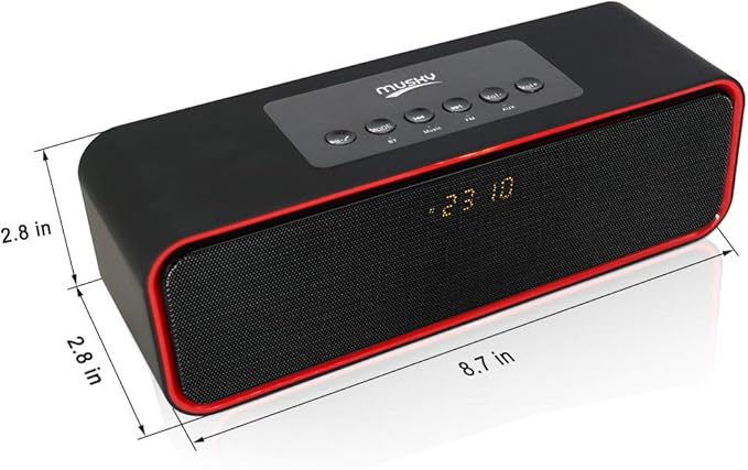 Portable Bluetooth Speaker, with10W Acoustic Driver, LED Display, FM Radio, Alarm Clock, Handsfree Speakerphone, Slots for Micro SD Card & USB & AUX-in, for Smart Phone, Tablet and More(DY22L-Black)