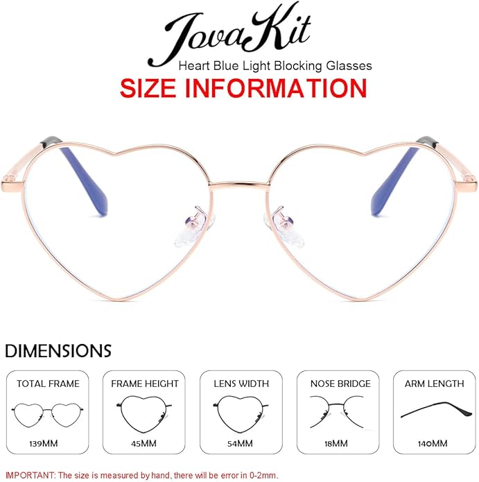 JOVAKIT Heart Shaped Blue Light Blocking Glasses for Women Fashion Vintage Lovely Style Metal Frame Eyeglasses