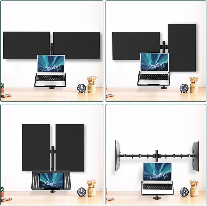 HUANUO Laptop Mount, Height Adjustable Dual Monitor Mount with Laptop Keyboard Tray Fit Two 13 to 27 Inch Flat Curved Computer Screens and 10 to 17 Inch Notebooks