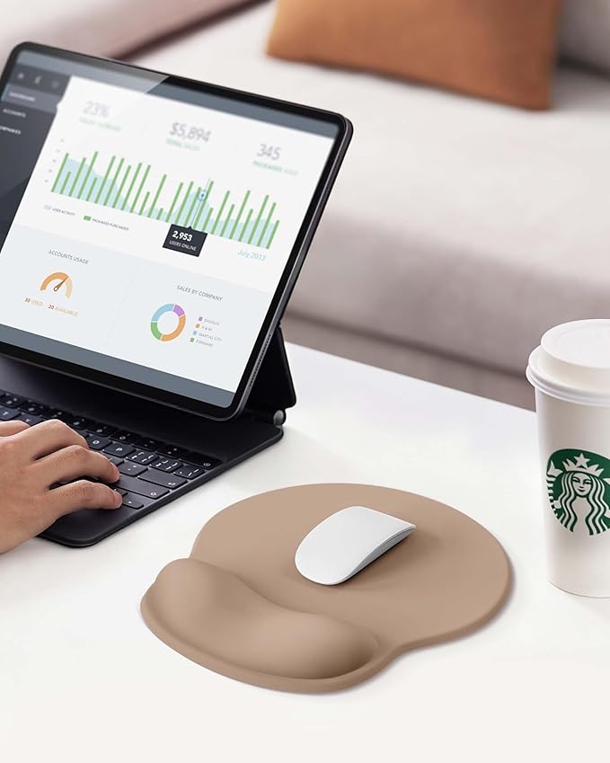 Mouse Pad with Wrist Rest, Ergonomic Mouse Pads for Desk, Office Non-Slip Mousepad with Gel Wrist Support(Coffee Brown, 10.6''L x 9''W)