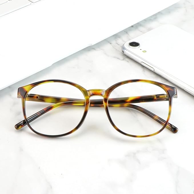 LifeArt Round Blue Light Blocking Glasses, Computer Glasses, Gaming Glasses, TV Glasses for Women Men (Brown Tortoise, 1.25 Magnification)