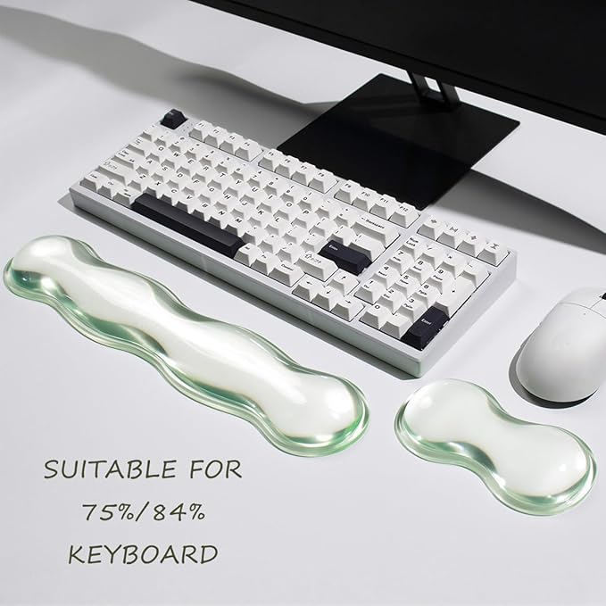 Clear Gel Keyboard Wrist Rest, Green Silicone Keyboard Wrist Rest, Cute Ergonomic Wrist Rest for Keyboard 60%/75% (Green-Long)