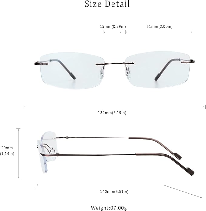 LifeArt Blue Light Blocking Computer Reading Glasses,Men's and Women's Rimless Frame (Brown, +2.25 Magnification)