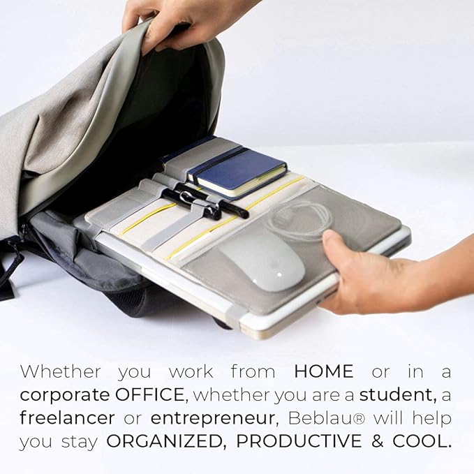 Beblau FOLD Portable TECH Organizer attachable to your Devices | Desk Sleeve | Gadget case | Working from Home Essentials | Laptop accessories | Backpack Insert | Portfolio |