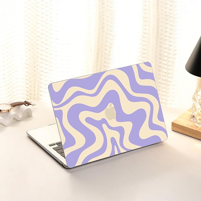 AKIT Compatible with MacBook Air 13 Inch Case M1 2022 2021 2020 2019 2018 A2337 A2179 A1932, Pattern Hard Shell Laptop Case+Screen Protector+Keyboard Cover for Mac Book Air 13.3 Inch, Violet Wave
