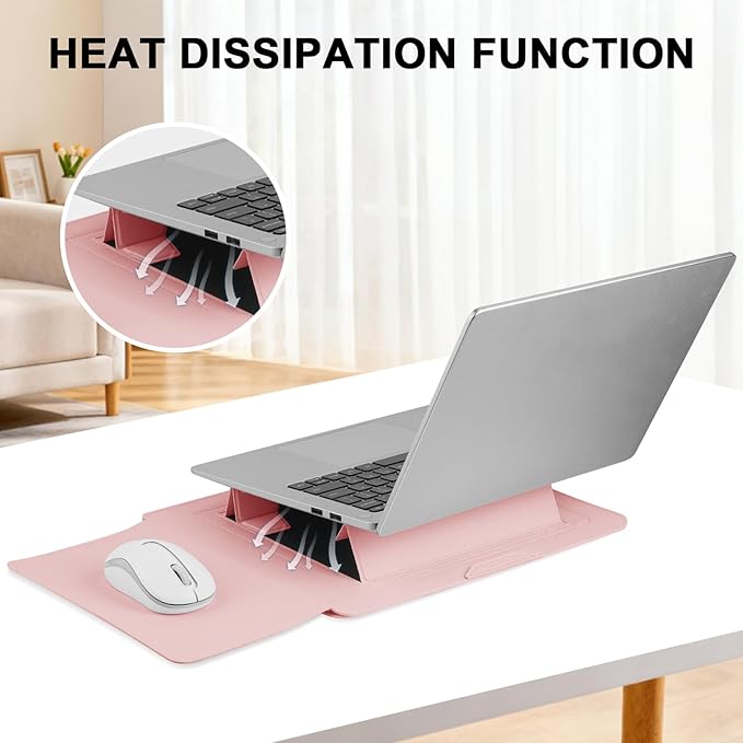 HoYiXi 13.3'' /13.6'' Laptop Sleeve Case PU Leather with Stand Compatible with MacBook Pro 14/MacBook Air 13(M1 M2)/ASUS Vivobook 14/Dell XPS 13/ASUS Matebook,13-14'' Laptop Bag,Pink