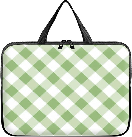 Laptop Sleeve Case Bag 15 inch, Green and White Checkered Slim Carrying Case Handbag Travel Laptop Bag for 15 inch MacBook Air M3/M2/15 Pro/Surface Laptop 7/6/5/4/3/ Dell XPS 15 Plus