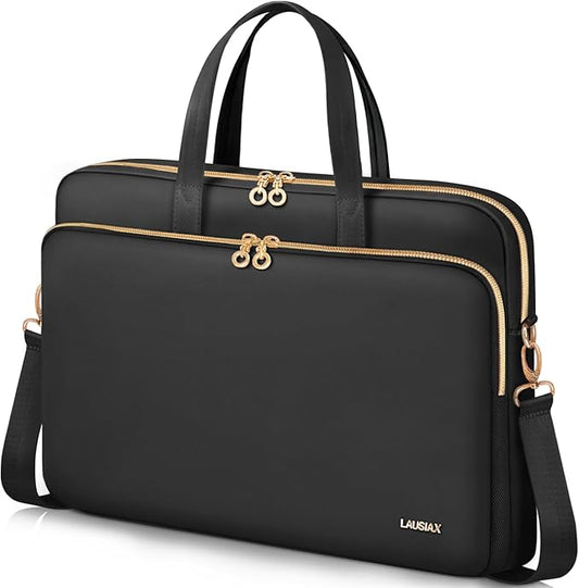 15.6 16 Inch Laptop Bag Case for Women Men Compatible with MacBook Pro M5/HP OmniBook Omen Envy/Dell Pro Inspiron/Lenovo Yoga IdealPad, Messenger Carrying Briefcase Computer Bag Case, Black