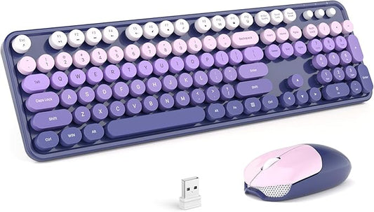 MOFII Wireless Computer Keyboard and Mouse Combo, Typewriter Full Size Keyboard with Number Pad and 2 in 1 USB Connected Mouse for PC Laptop Desktop Windows (Purple)