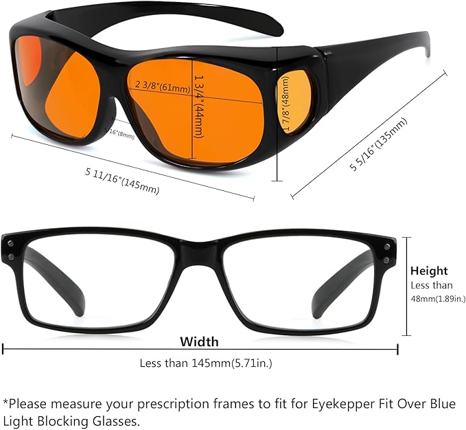 Eyekepper 100% Blue Light Reduction,Huge Fitover Anti-Blue Blocking Computer Eyeglasses with Extra Amber Lenses, Black