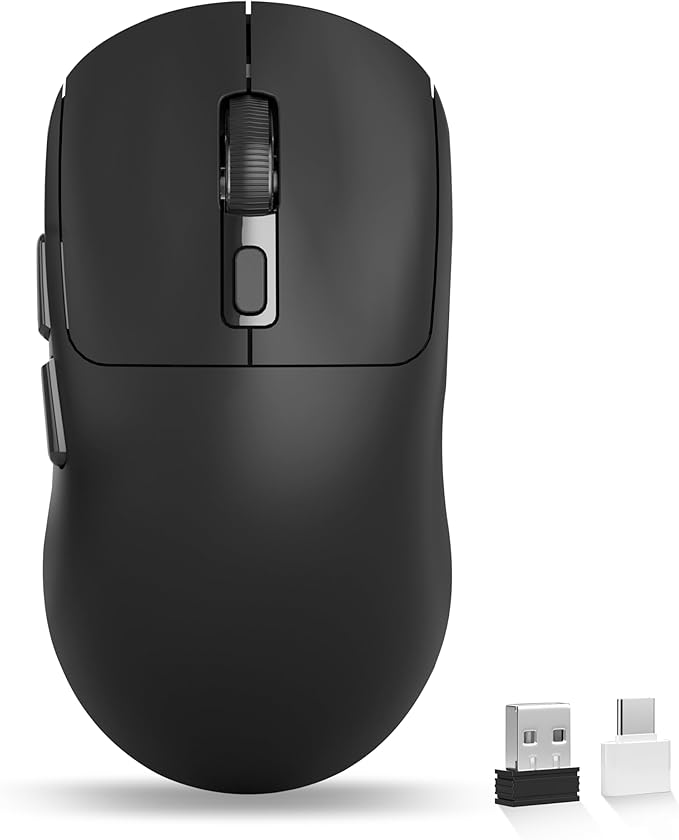 Uiosmuph G01 Wireless Mouse, USB C Rechargeable Ergonomic Computer Mouse, 2.4GHz Optical with USB Receiver & Type C Adapter for Laptop, PC, Mac, Chromebook - Black