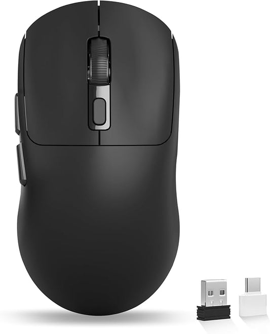 Uiosmuph G01 Wireless Mouse, USB C Rechargeable Ergonomic Computer Mouse, 2.4GHz Optical with USB Receiver & Type C Adapter for Laptop, PC, Mac, Chromebook - Black