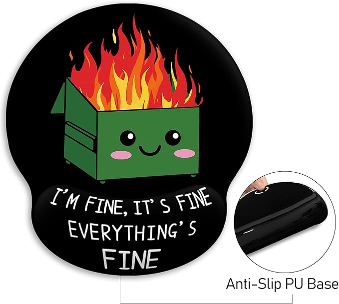 Ergonomic Mouse Pad with Wrist Support, Dumpster on Fire Mouse Pad with Wrist Rest, Gaming Mousepad with Non-Slip Pain Relief PU Base, Cute Mouse Pad for Desk Accessories Office Supplies Decor