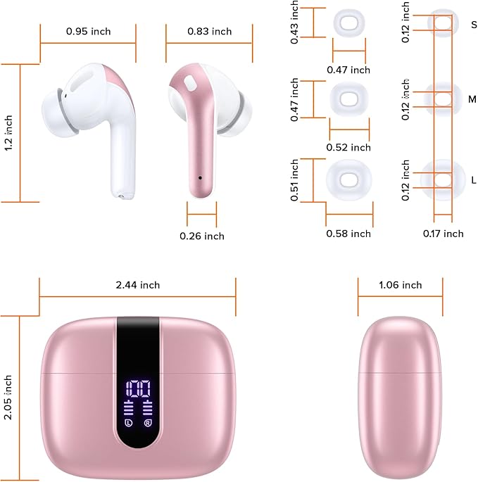 TAGRY Bluetooth Headphones True Wireless Earbuds 60H Playback LED Power Display Earphones with Wireless Charging Case IPX5 Waterproof in-Ear Ear buds with Mic for TV Smart Phone Laptop Computer Sports