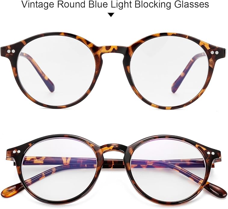 Gleyemor Blue Light Glasses for Men Women, Vintage Round Frame Computer Eyeglasses