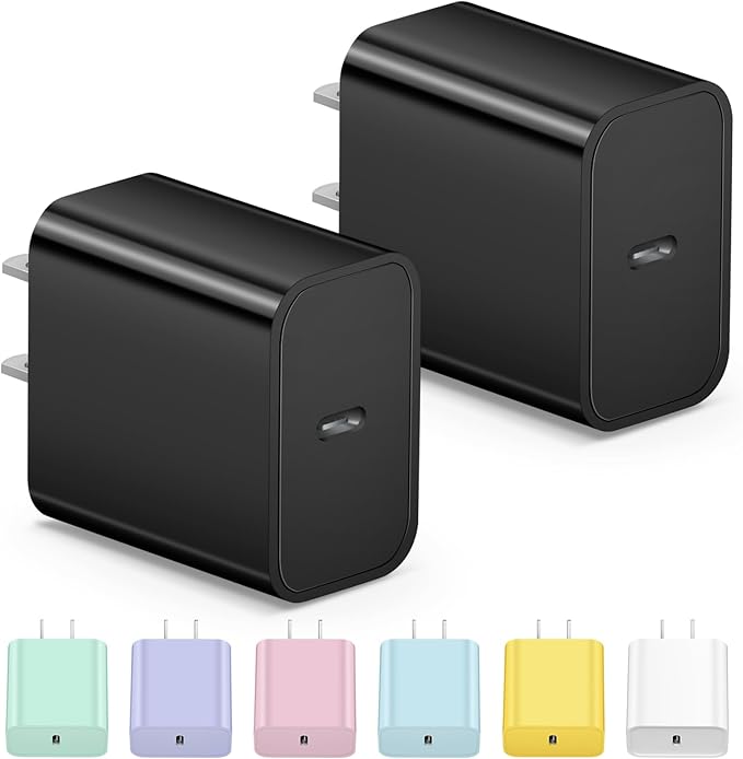 USB C Charger Block iPhone Charger Block Type C Charger 2-Pack for iPhone 16/16 Plus/16 Pro/16 Pro Max/iPhone 15/15 Plus/15 Pro/15 Pro Max/iPhone 14/14 Pro Max/13/13 Mini/12 Pro Max/Samsung(Black)