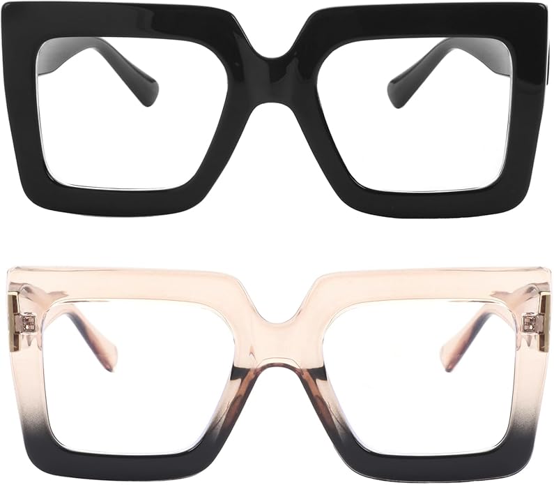 Onrtry Oversized Square Blue Light Glasses for Women Men Thick Frame Big Computer Eyewear Non-Prescription Eyeglasses