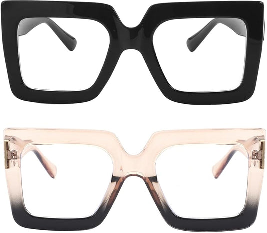 Onrtry Oversized Square Blue Light Glasses for Women Men Thick Frame Big Computer Eyewear Non-Prescription Eyeglasses