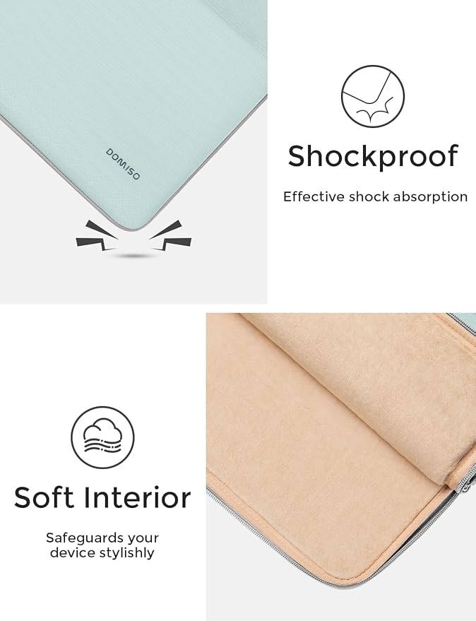 DOMISO 14 inch Laptop Case Sleeve Protective Cover Compatible with 15 inch MacBook Air M4 M3 M2,MacBook Pro,14-15 inch HP Dell ASUS Lenovo Chromebook,Waterproof Computer Cases Bag,Mint Green
