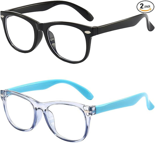 FANNYGO 2 Pack kids Blue Light Blocking Glasses For Girls And Boys Computer Blue Light Blocking Glasses For Age 3-11 (Black + Light blue)