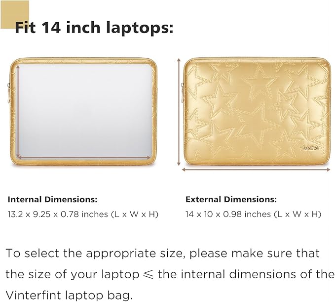 14 inch Laptop Sleeve Case for 14" MacBook Pro M5 Pro/Max (2026), Surface Laptop Studio 2, ThinkBook 14 Gen 8, IdeaPad 3i, Inspiron 14, 14.5" XPS 14, HP ThinkPad Notebook Bag Cover, Gold
