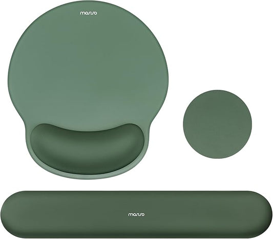 MOSISO Wrist Rest Support for Mouse Pad&Keyboard Set, Circle Curved Ergonomic Mousepad&Coaster Non-Slip Base Home/Office Pain Relief&Easy Typing Pad with Soft Cloth&Silicone Lining, Midnight Green