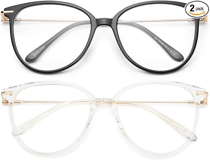 Gaoye Blue Light Blocking Glasses Women/Men, Fashion Cat Eye Fake Eyeglasses UV Ray Filter Computer Gaming Glasses (Black+Transparent)