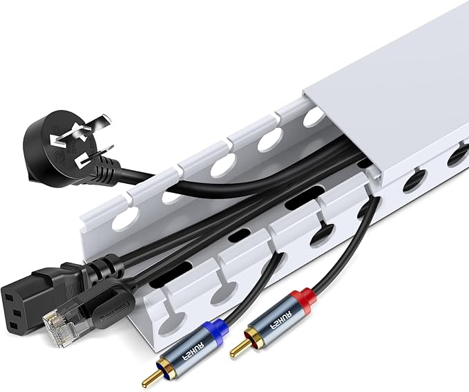 Updated White Cable Raceway Kit, 77 (5x15.5) inch Open Slot Wire Covers for Cords, Cable Management System to Hide Under Desk/TV/Computer/Net/Power Cords(Pack 5) - Image 2