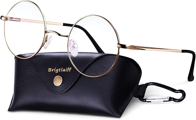 Brigtlaiff Round Blue Light Blocking Glasses for Men Women, Computer Gaming TV Glasses Anti Eyestrain with Metal Frame