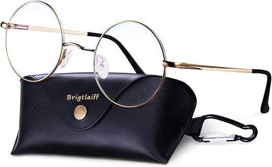 Brigtlaiff Round Blue Light Blocking Glasses for Men Women, Computer Gaming TV Glasses Anti Eyestrain with Metal Frame