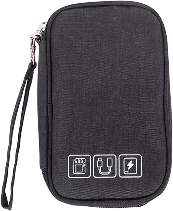 1Pcs Portable Cable Organizer Bag Small Electronic Cable Pouch Electronics Accessories Organizer Travel Digital Storage Bag for Power Bank Charger Card, Black