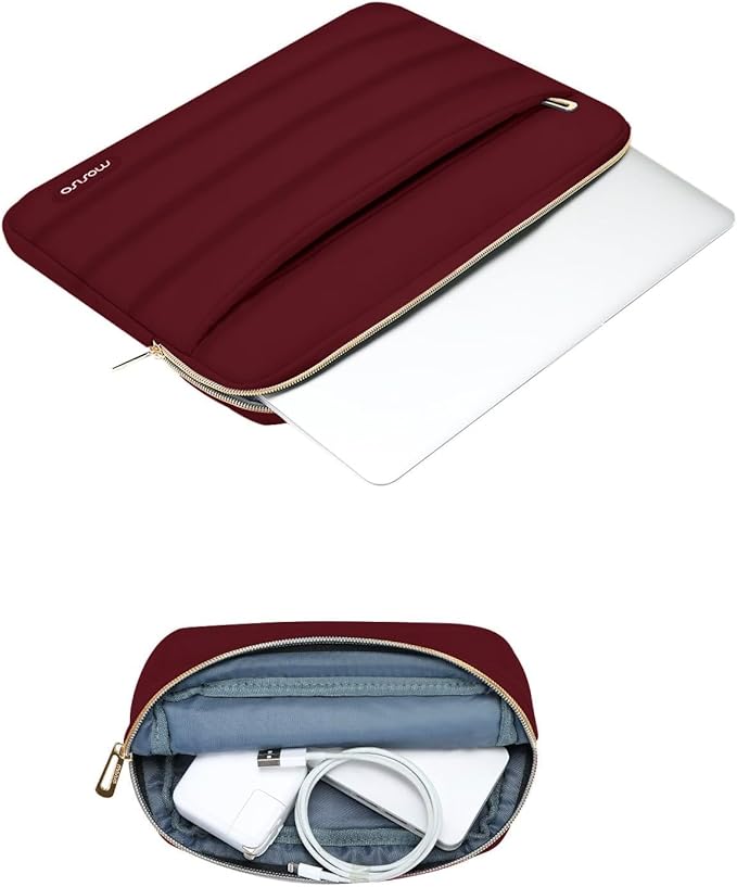 MOSISO Laptop Case 16 inch, 15-15.6 inch Puffy Laptop Sleeve Compatible with MacBook Pro 16 M5 M4 M3 M2 M1, HP Dell ASUS Acer Toshiba Lenovo, Polyester Horizontal Bag with Small Case, Red