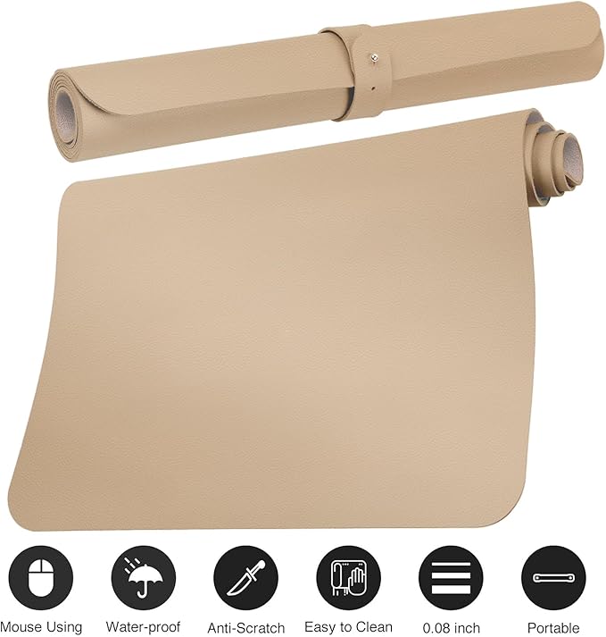Boutilon Leather Desk Pad Protector,Non-Slip Mouse Pad,Laptop Desk Pad,Office Mouse Mat,Waterproof Leather Desk Blotter,Desk Writing Pad for Office and Home (XXXL-Beige,47"x 24")
