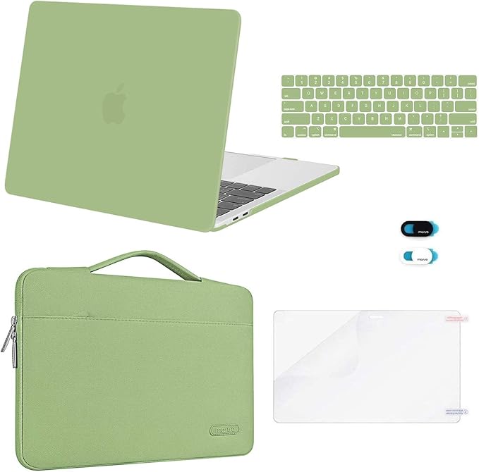 MOSISO Compatible with MacBook Pro 13 inch Case M2 2026, 2025, 2024-2016 A2338 M1 A2251 A2289 A2159 A1989 A1708 A1706, Plastic Hard Case&Bag&Keyboard Skin&Webcam Cover&Screen Protector, Avocado Green