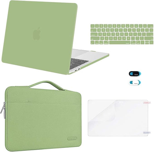 MOSISO Compatible with MacBook Pro 13 inch Case M2 2026, 2025, 2024-2016 A2338 M1 A2251 A2289 A2159 A1989 A1708 A1706, Plastic Hard Case&Bag&Keyboard Skin&Webcam Cover&Screen Protector, Avocado Green