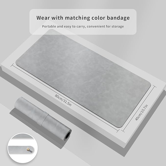 Desk Pad Soft PU Leather Large Mouse Pad Laptop Computer Desk Mat Table Blotter Flat Smooth Waterproof Non-Slip Desktop Protector Writing Pad for Office and Home (Light Grey, 60x35cm)