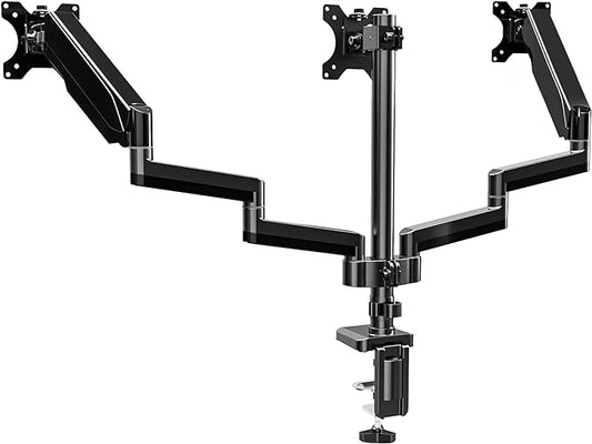 UPGRAVITY Triple Monitor Desk Mount for Three Flat/Curved Computer Screens up to 27 inch, Fully Adjustable Gas Spring Triple Monitor Arms Hold up to 17.6lbs, VESA 75x75/100x100mm