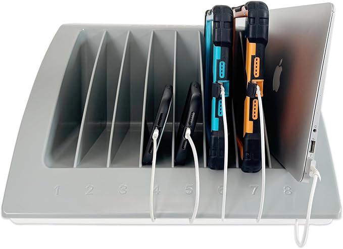 6-Pack | 8-Device Laptop & Tablet Charging Station for Multiple Laptops - Chromebook Organizer for Classroom & Office - Fits up to 15.6'' Screensize and 1.375'' Thick