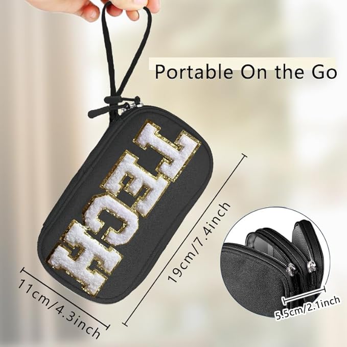COSHAYSOO Small TECH Pouch Electronics Organizer Travel Bag Personalized Valentines Traveling Gifts for Women, Charging Cords Phone Charger USB Cable Management Airplane Cruise Essentials Black