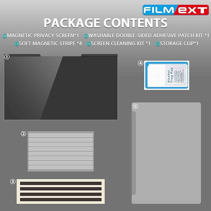 FILMEXT Magnetic Laptop privacy screen 15.6 inch for 16:9 Widedisplay, Removable Laptop Privacy Screen Shield Anti Glare Blue Light Filter for HP/Dell/Acer/Lenovo/Asus