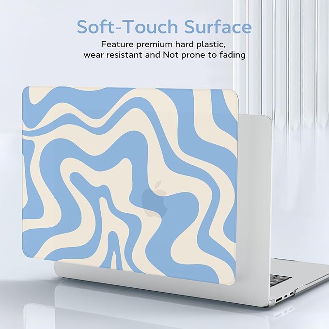 B BELK Compatible with MacBook Air 13 inch Case M5 2026 2025 2024-2022 M4 M3 M2 A3449 A3240 A3113 A2681, Plastic Hard Shell+Keyboard Cover+Screen Protector for MacBook Air 13.6 inch Case, Blue Wave