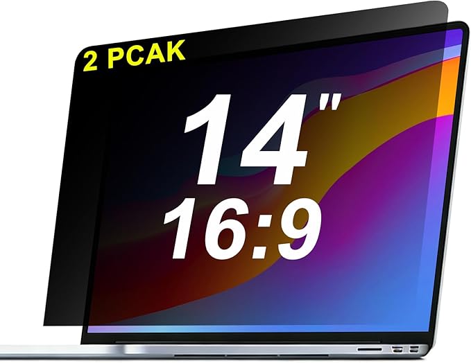 【2 pack】 14 Inch Laptop Privacy Screen Protector, 16:9 Aspect Removable Anti-Glare Blue Light Filter Protector - Scratch Resistant Data Privacy Screen Protecto